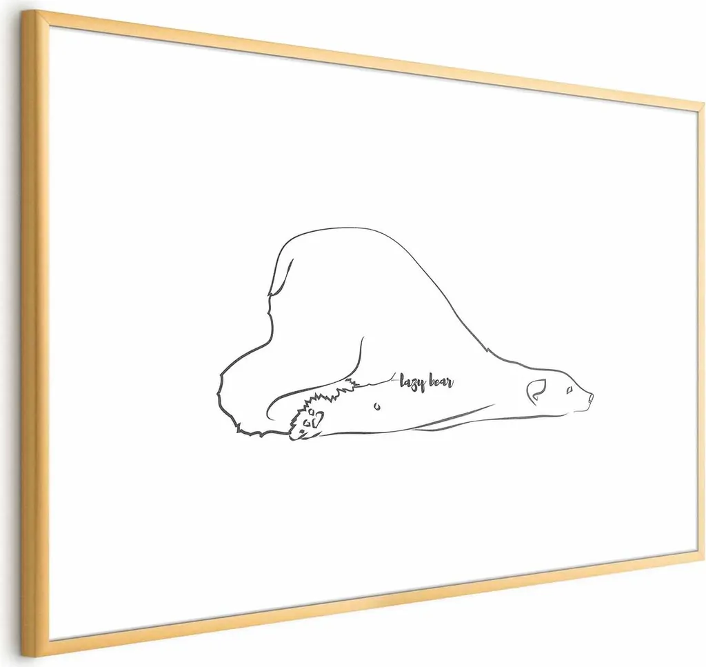 Poster Orso Pigro 90x60 Premium | Cornice Oro Gallery con Margine
