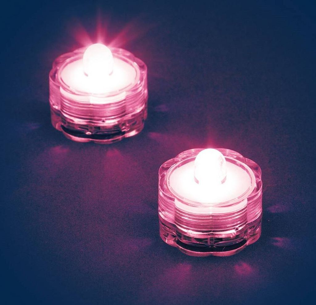 LED-Teelicht 2er Set pink / rosa Wasserdicht Batterie außen innen 06836