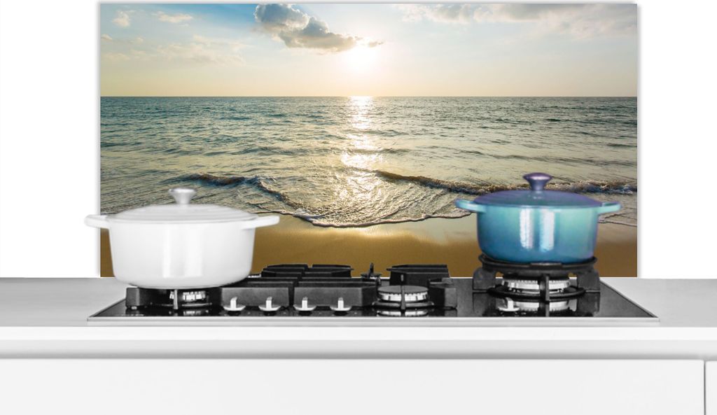 KitchenYeah Spritzschutz Küche - Küchenrückwand - Wandschutz für Herd und Spüle - Meer - Sommer - Strand 100x50 - Alu-Dibond (Alternative z...
