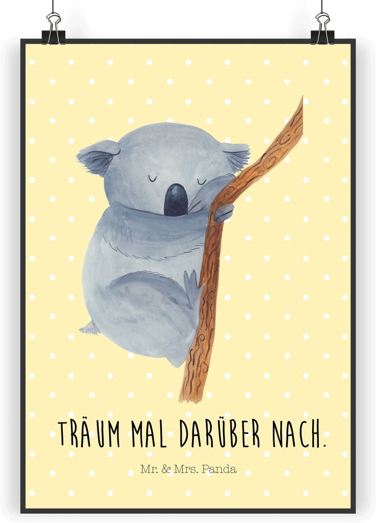 Mr. & Mrs. Panda Bild Koalabär DIN A3 - Gelb Pastell - Geschenk, Koala, schlafen, Schlafzimmer, Bär, Traum, wandkunst, wanddeko, Lustige Sprüche...
