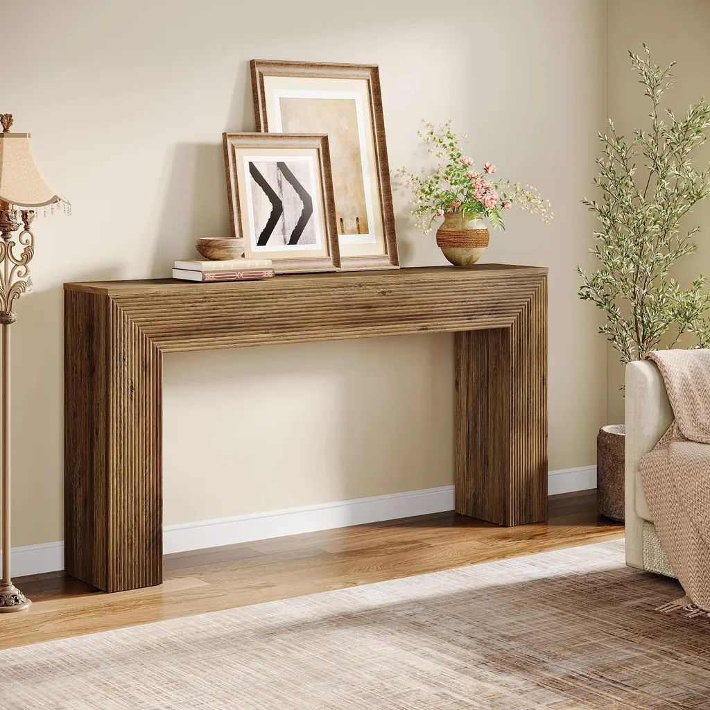 Console de salon fine de 30 cm de profondeur en bois rustique