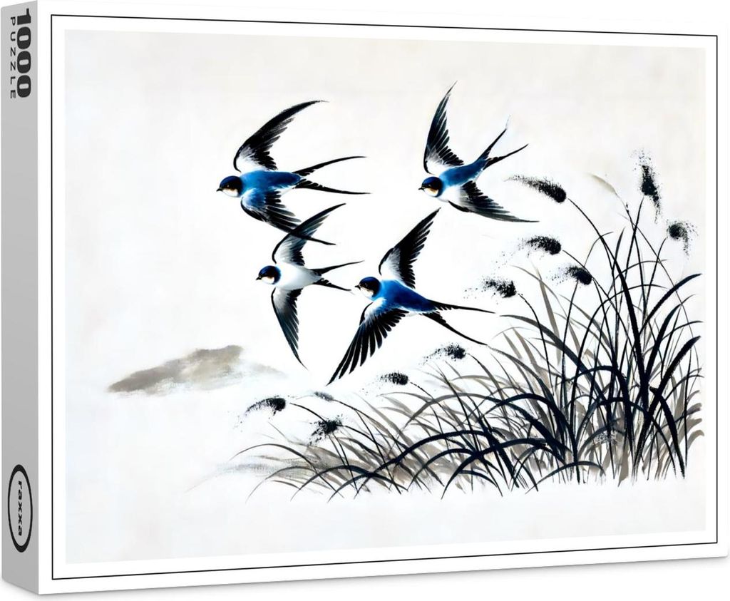 raxxa Premium-Puzzle "Group of Swallows Soaring Through the Sky in Chinese Ink Painting", 1000 Teile