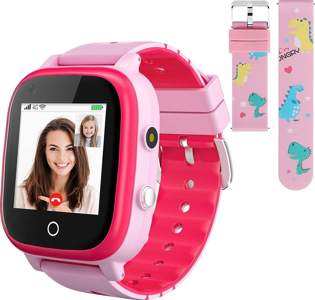 4G-Smartwatch für Kinder mit SIM-Karte,GPS-Tracker, mehreren Desktop-Stilen zur Auswahl,Zwei-Wege-Anrufen, SOS, WLAN, wasserdichtem Touchscreen(Rosa)