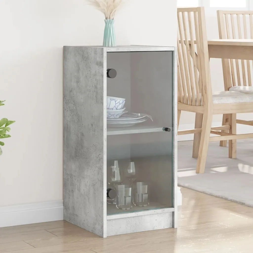 Mobile Laterale Grigio Cemento con Ante in Vetro 35x37x75,5 cm Online