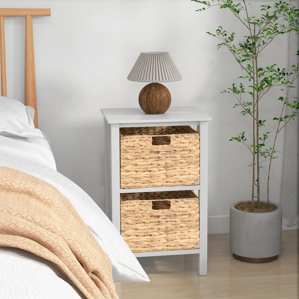 Table d'appoint étroite X-design blanc avec 2 paniers de rangement