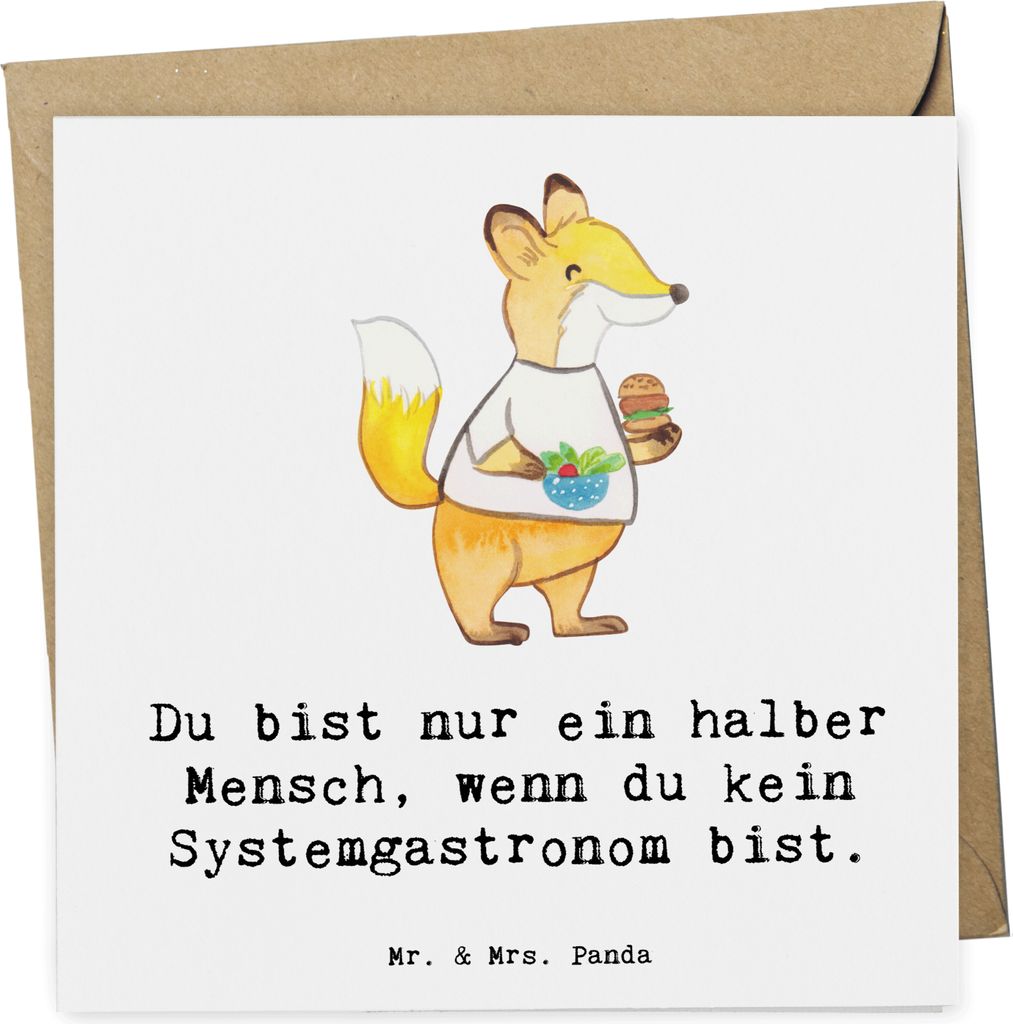 Mr. & Mrs. Panda Grußkarte Systemgastronom Herz - Weiß - Geschenk, Glückwunschkarte, faltkarte, doppelkarte, Klappkarte, anlasskarte