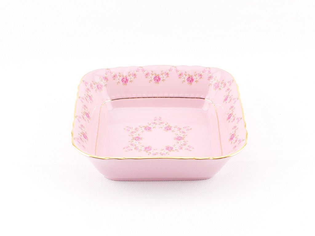 Bol carré 17 cm, porcelaine rose, fleurs, Leander Image du produit 