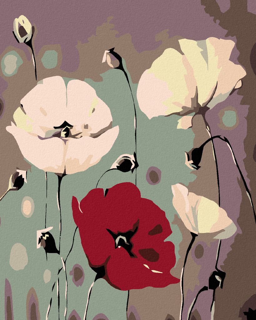Zuty - Malen nach Zahlen - WEIßER SCHLAFMOHN MIT EINEM ROTEN, 40x50 cm, ohne Keilrahmen
