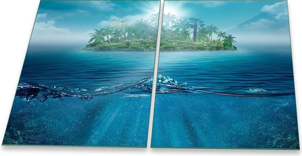 Herdabdeckplatte Glaskeramik 2-Teilig 2x40x52 Meer Blau Abdeckung Spritzschutz Glas