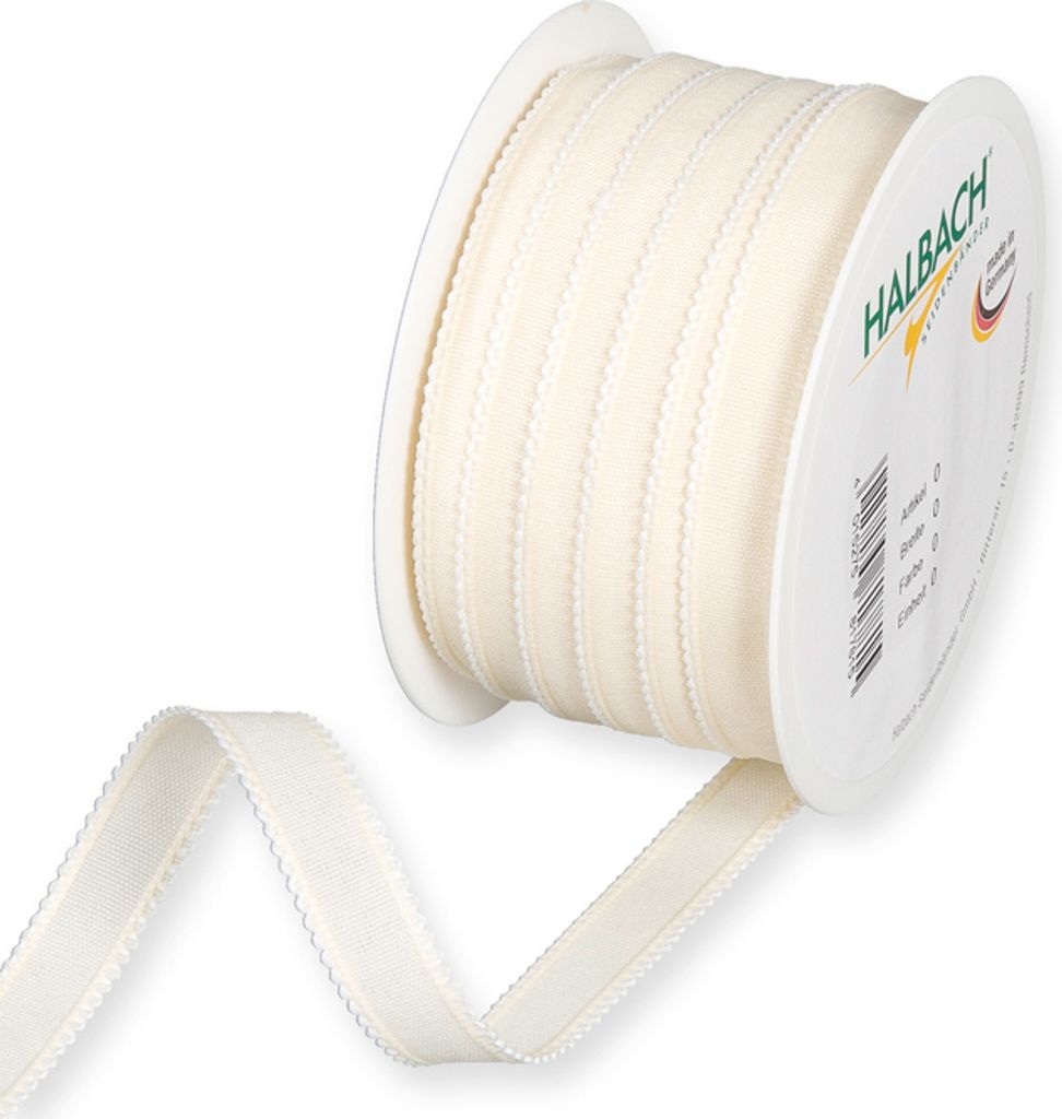 Dekoband Baumwolloptik creme weiß 15 mm x 25 m