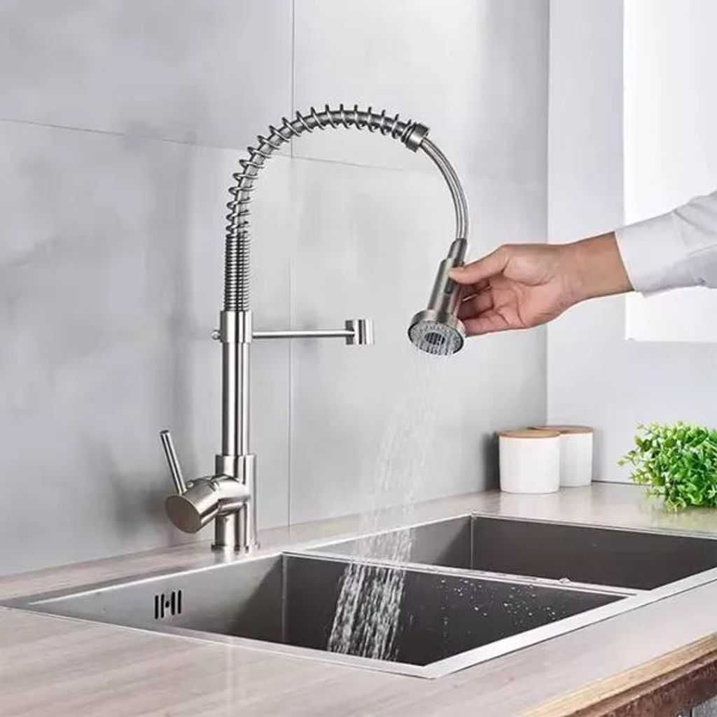 Ausziehbare B-Style Küchenarmatur mit Instant-Heißwasser, 360° Drehbar, 2 Strahlarten (Auslauf & Dusche), Edelstahlkern & ABS, Bodenanschluss