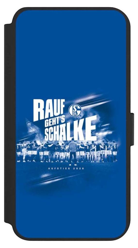 NIVOCASE Klapphülle für Samsung Galaxy S23+ Handyhülle aus Kunst Leder NIVOflip schwarz Aufstieg FC Schalke 04 Offizielles Lizenzprodukt