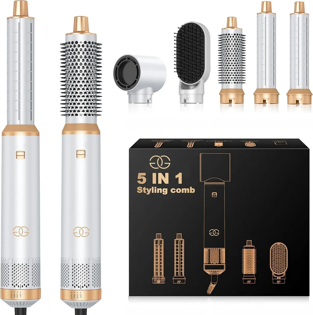 Ferro arricciacapelli Airstyler 5 in 1, set con spazzola ad aria calda, spazzola lisciante, asciugacapelli da 1000 W, per dare volume, lisciare, arricciare e asciugare, asciugacapelli con spazzola rotonda