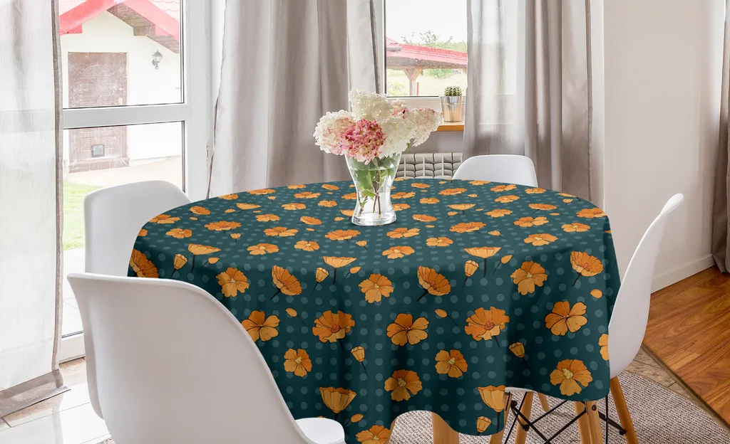 Tovaglia Rotonda ABAKUHAUS 150cm Floreale Verde Acqua e Arancio E-Commerce