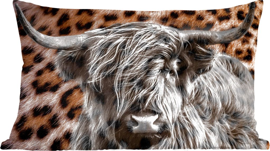 MuchoWow Zierkissen Sofakissen Wohnzimmer Dekokissen 60x40 cm Schottisches Hochlandrind - Pantherdruck - Tiere - Kopfkissen - Polster mit Foto