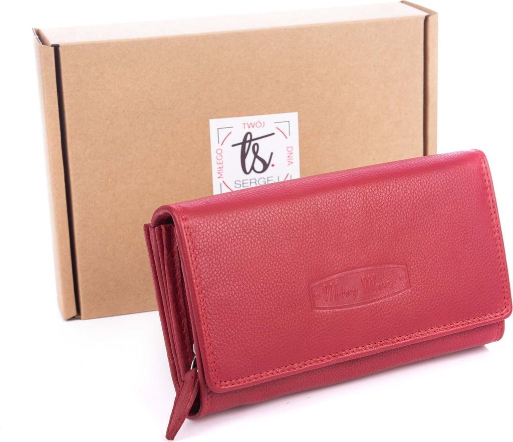 Money Maker großes Damen Geldbörse aus Weichem Echt Leder RFID-Schutz Rot