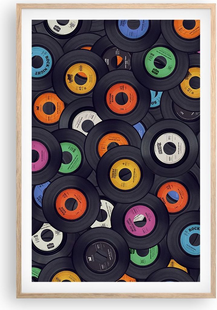 Gerahmtes Poster - Rahmen in heller Eiche - Platten Vinyl Grafiken - 61x91,5 cm - Wand Bild - Wanddeko - Wandbilder - Wandposter - Bilderrahmen - B...