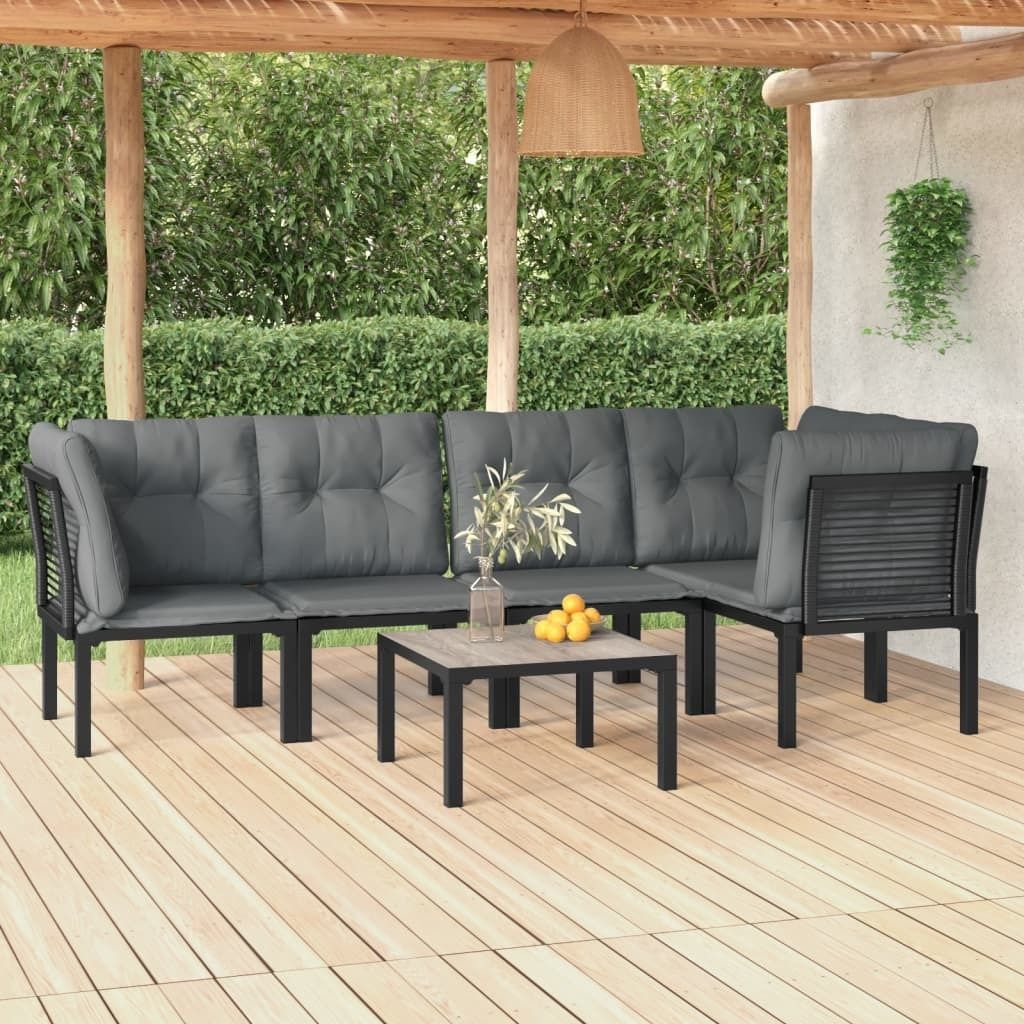 6-tlg. Garten-Lounge-Set Schwarz und Grau Poly Rattan , Gartenmöbel-Sets Design 2024