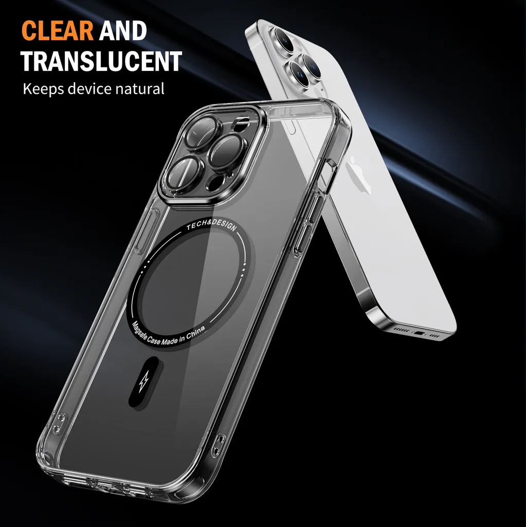 Custodia magnetica trasparente per iPhone 13 Pro, compatibile MagSafe, custodia protettiva ibrida antiurto nera - 3