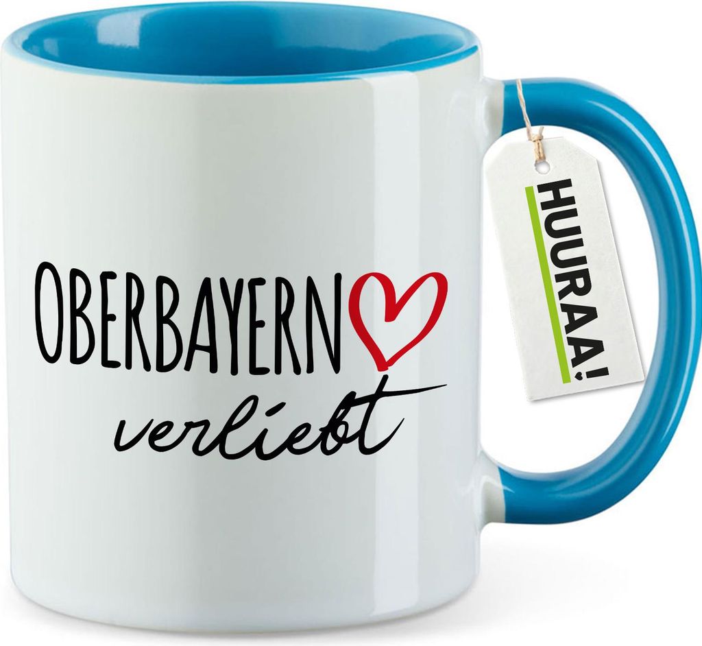 Huuraa Kaffeetasse Oberbayern verliebt 330ml Blau Keramik Kaffeebecher Geschenkidee