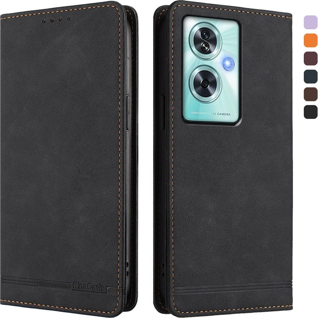 Hülle für OnePlus Nord N30 SE, Retro Kunstleder Ständer Klapphülle mit Kartenfächer und Magnetische Schwarz