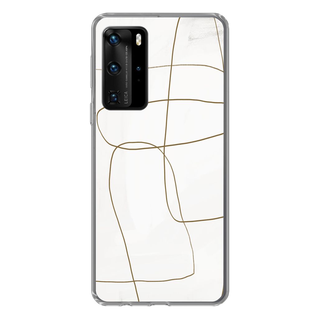 MuchoWow Handyhülle Schutzhülle Hülle für Huawei P40 Pro Kunst - Braun - Weiß - Abstrakt Silikon Softcase Handy Hülle - Schutz