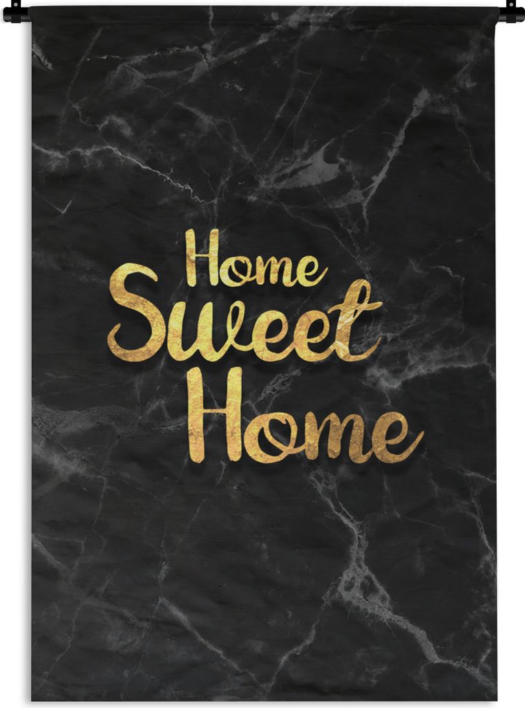 MuchoWow Wandteppich Wandbehang Zitat - Zuhause - Marmor - Gold 60x90 cm Tapisserie Dekoration Wandtuch - Foto-Teppich - Abwaschbar