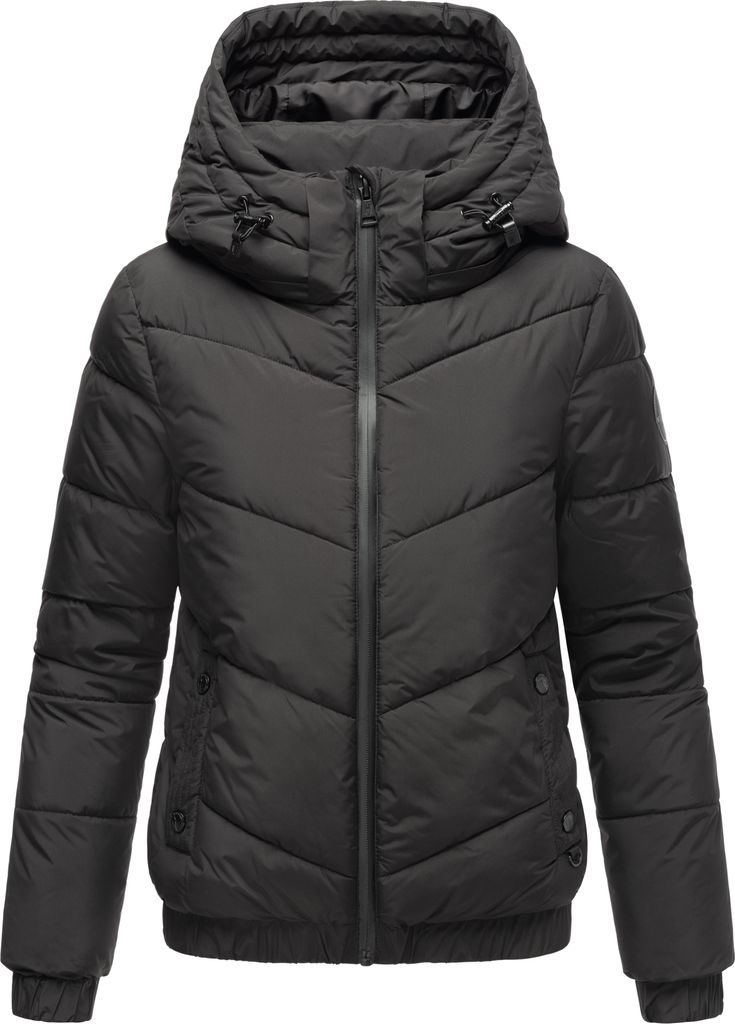 Marikoo Damen Winterjacke Steppjacke Recycelt Vegan Übergangsjacke gesteppt mit hohem Kragen und Abnehmbare Kapuze Nayanaa XVI Schwarz Gr: 38 - M