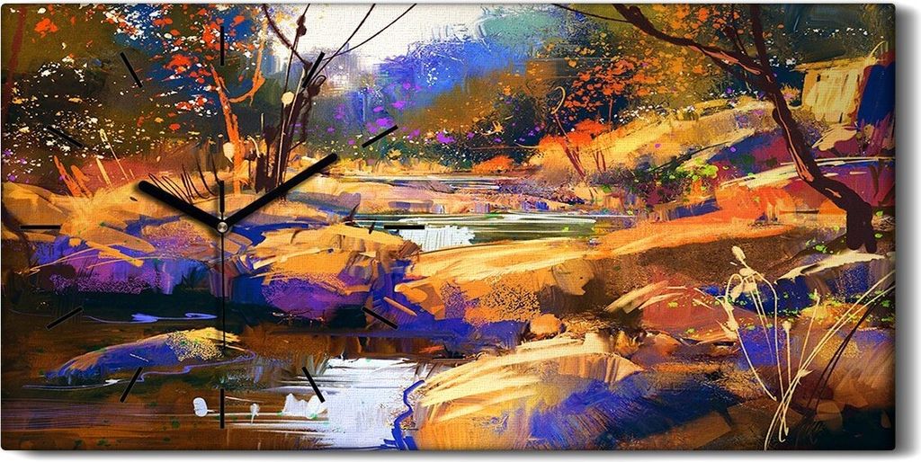 Wanduhr Bürouhr Leinwand Bild 60x30 schöne Fluss Läufe mit bunte Steinen - schwarze Hände