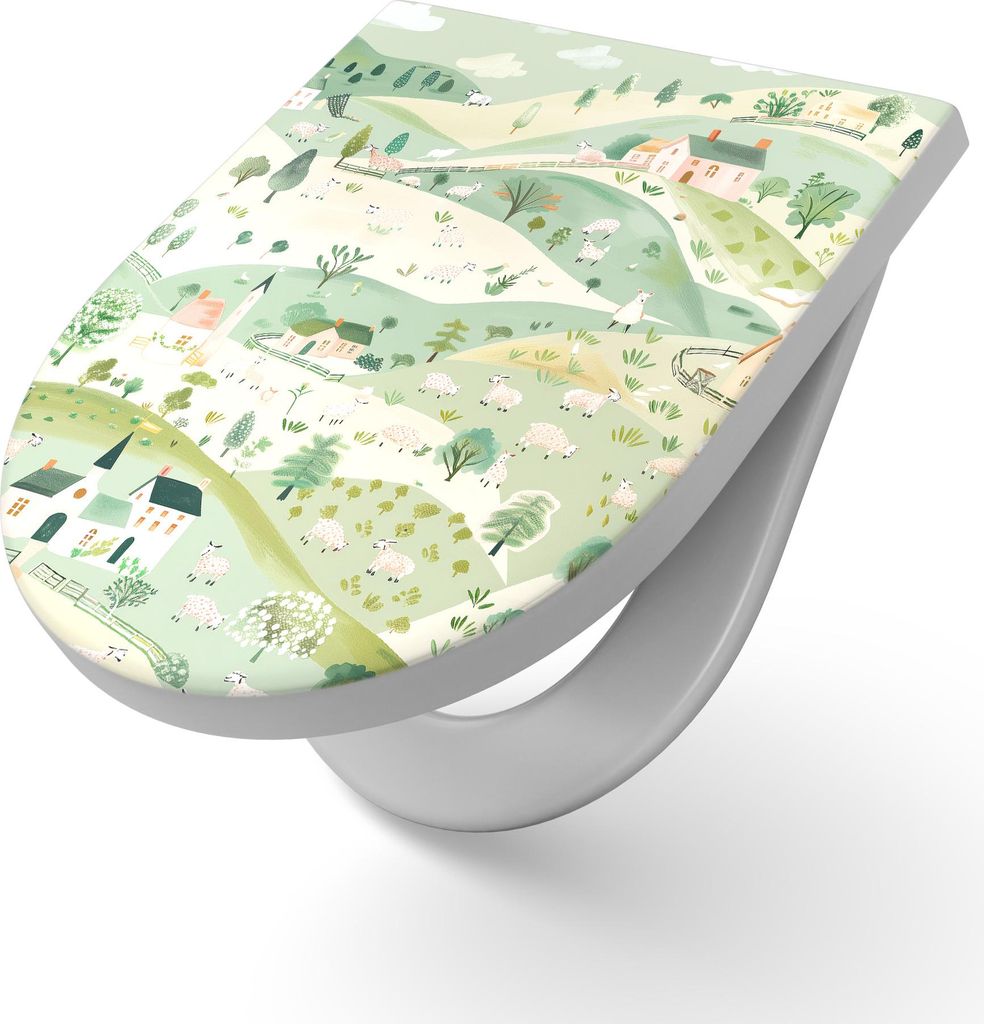 DEQORI WC-Sitz Duroplast 36,4x45,4 cm 'Frühling auf dem Land' Toilettensitz WC-Brille