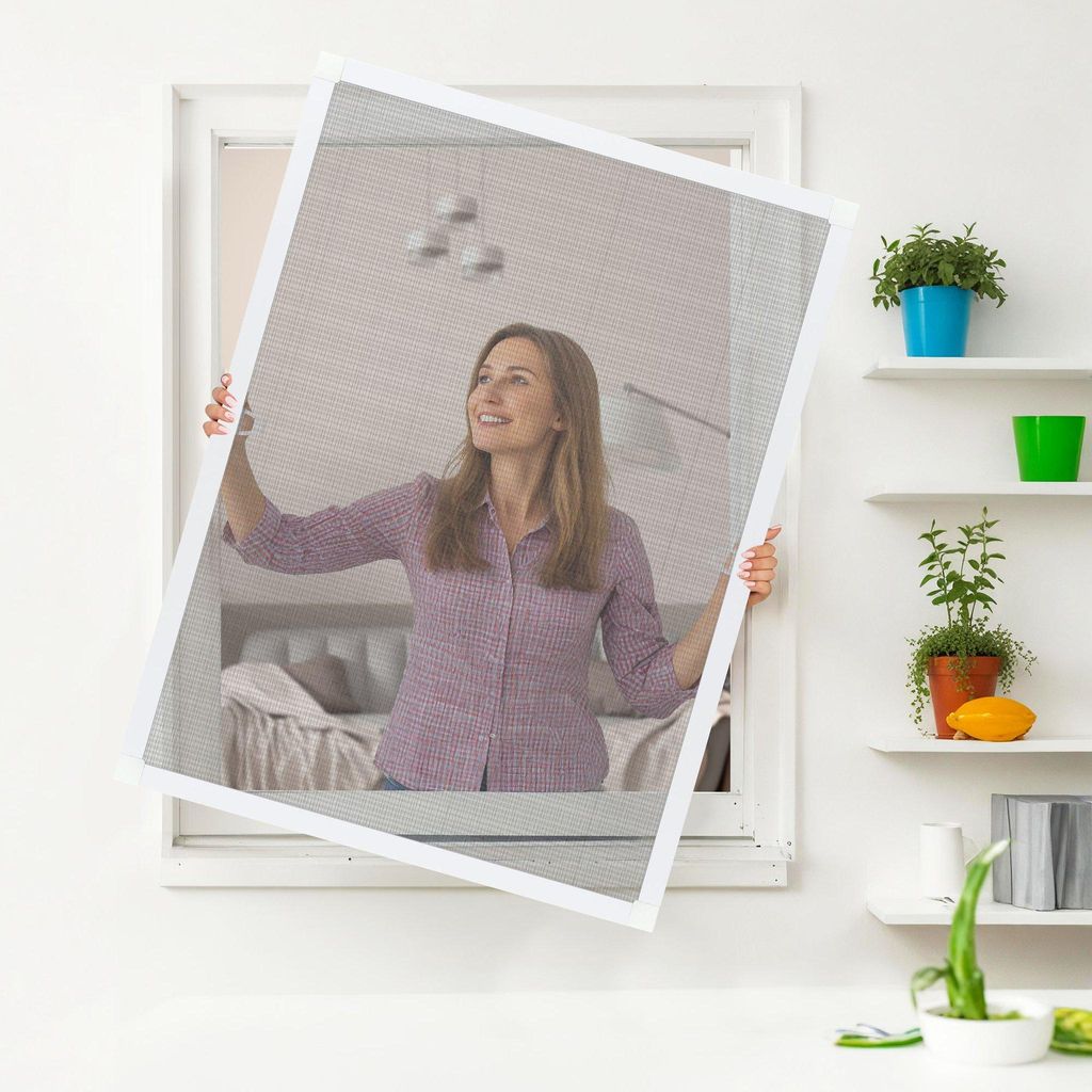 JALOUSIESCOUT Insektenschutz-Spannrahmen ProtectLine, 80 x 100 cm, weiß Aluminium, Fiberglasnetz, Kürzbar & einfache Montage