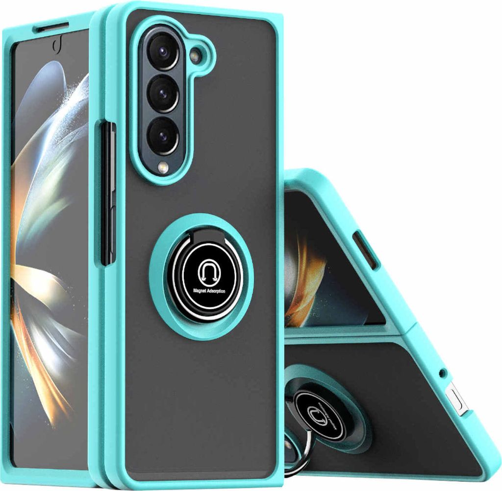 Für Samsung Galaxy Z Fold5 5G TPU / PC Design Ring Magnet Cover Handy Tasche Hülle Hellblau Etuis