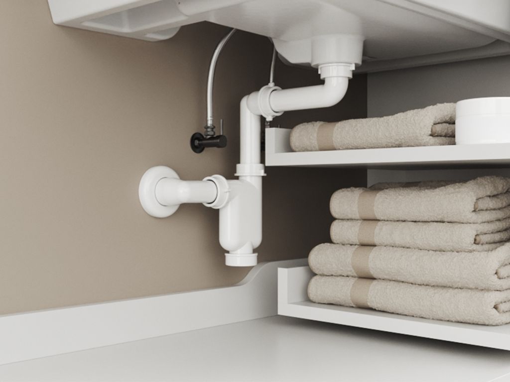 Aqua Bagno Raumsparsiphon  Siphon für Badmöbel - DN32 - Produktbild 