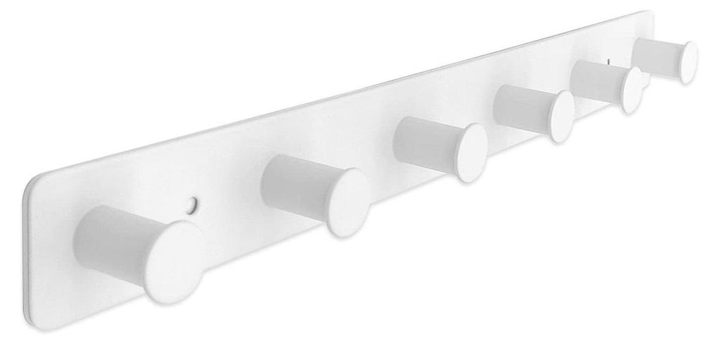 Wandhaken aus Edelstahl, Klebehaken mit Schrauben, weiße Garderobe mit 6 Haken, Wandkleiderhaken