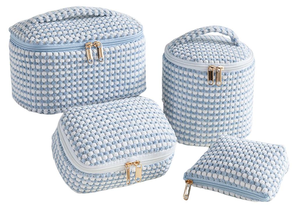 4-teiliges Set Kosmetiktaschen aus Cord mit praktischem Gittermuster – ideal für Reisen, unterwegs und als Aufbewahrungsbox für Make-up, Hautpf...