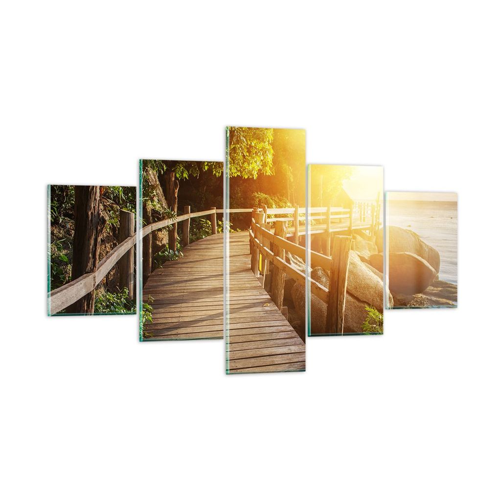 Bilder auf glas - Brücke Meer Welle - 125x70cm - Glasbilder - Wandbilder - Kunstdruck - zum Aufhängen bereit - Wanddekoration aus Glas - Glas Bil...