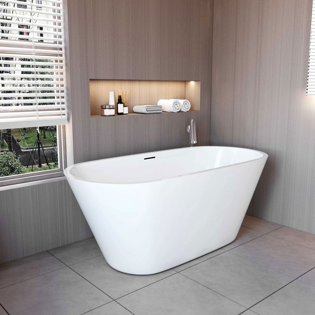 AICA freistehende Badewanne 150x70cm Oval Acrylwannen Produktbild 