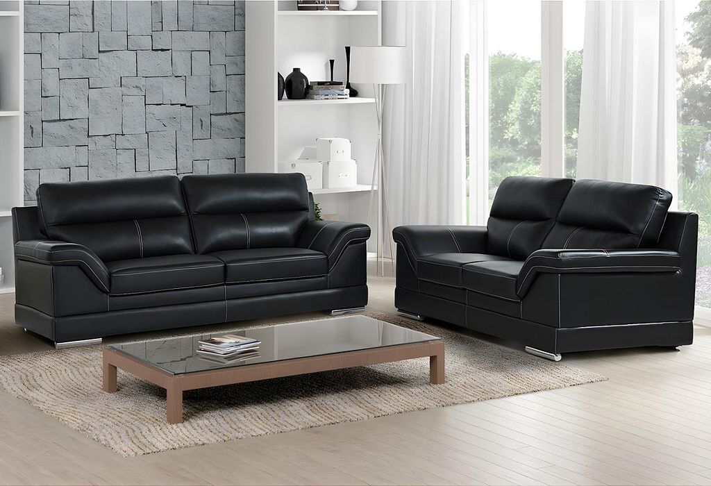 3+2 MONIKA Sofa aus Büffelleder - Farbe Schwarz