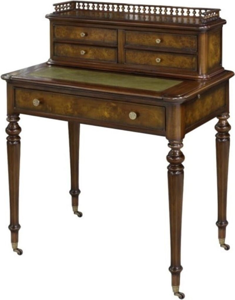 Casa Padrino Mahagoni Sekretär mit 5 Schubladen Braun / Grün 79 x 50 x H. 101 cm - Luxus Qualität