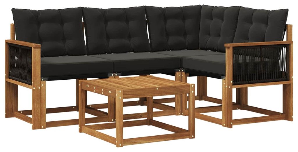 vidaXL Outdoor-Sofagarnitur mit Kissen 5 pcs Natürlich und Schwarz