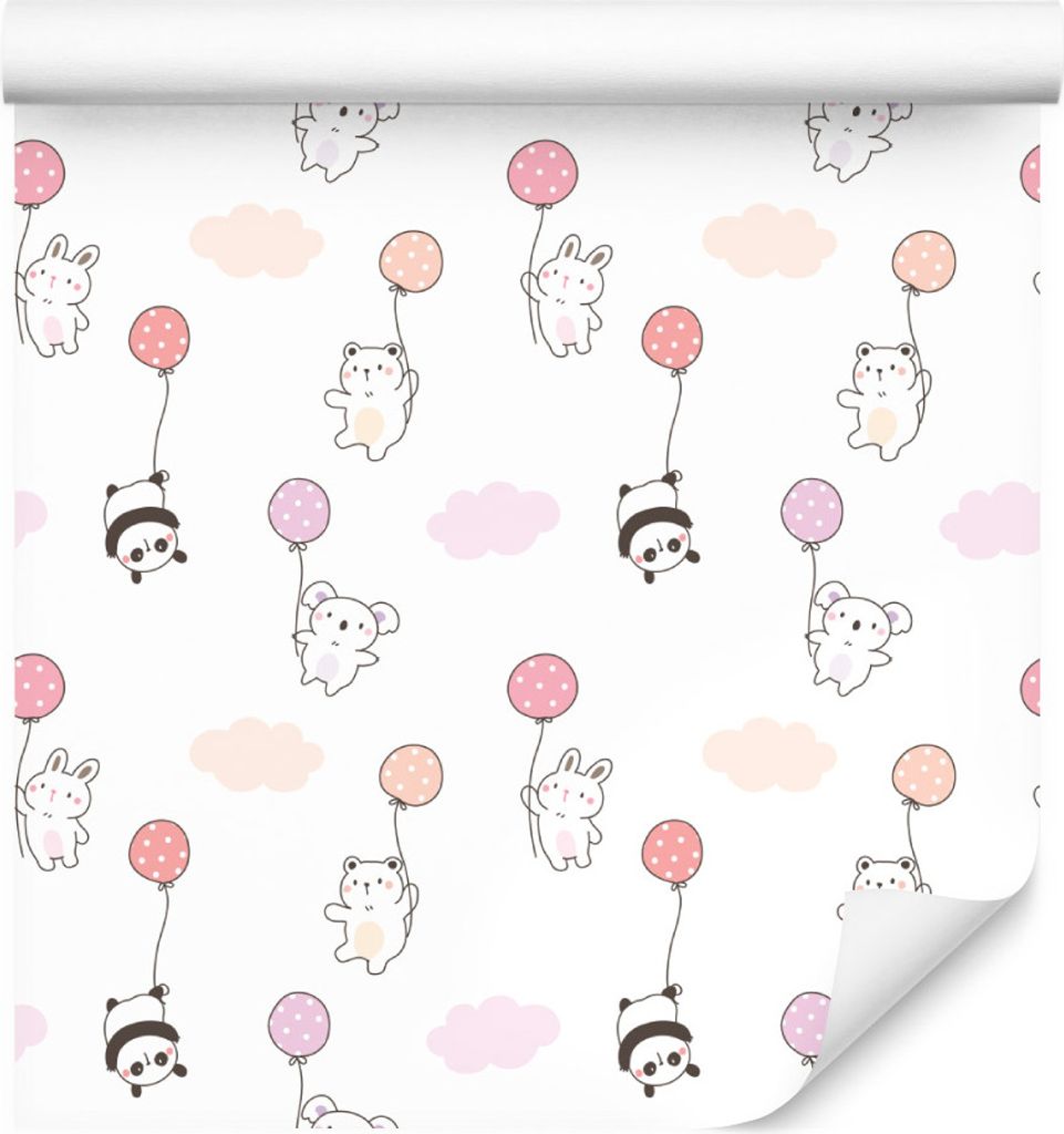 10m VLIES TAPETE Rolle Kinderzimmer Bren Hasen Pandas Ballons Wolken XXL