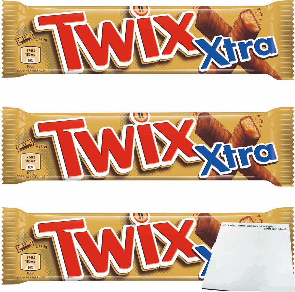 Twix Xtra Schokoladen-Riegel Doppelriegel 3er Pack (6x37,5g Riegel) + usy Block