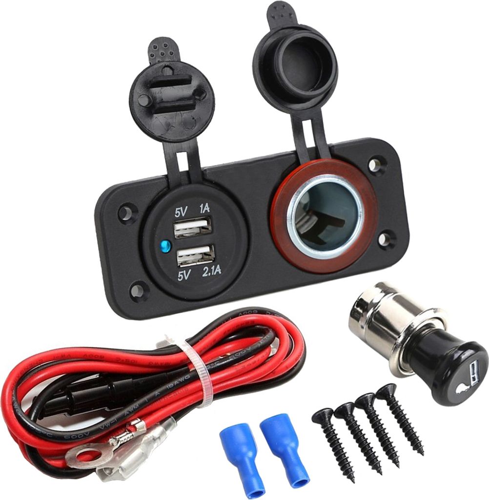 MMOBIEL Universal wasserdicht Steckdose Zigarettenanzünder Anschlüsse 2 USB Port