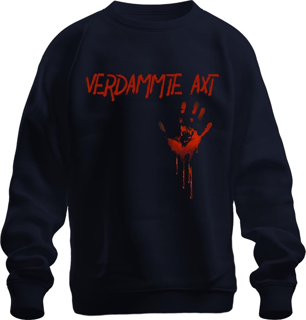VERDAMMTE AXT Blutiger Handabdruck Horror Halloween Grusel Blut Uni Sweatshirt Pullover, Navy, S