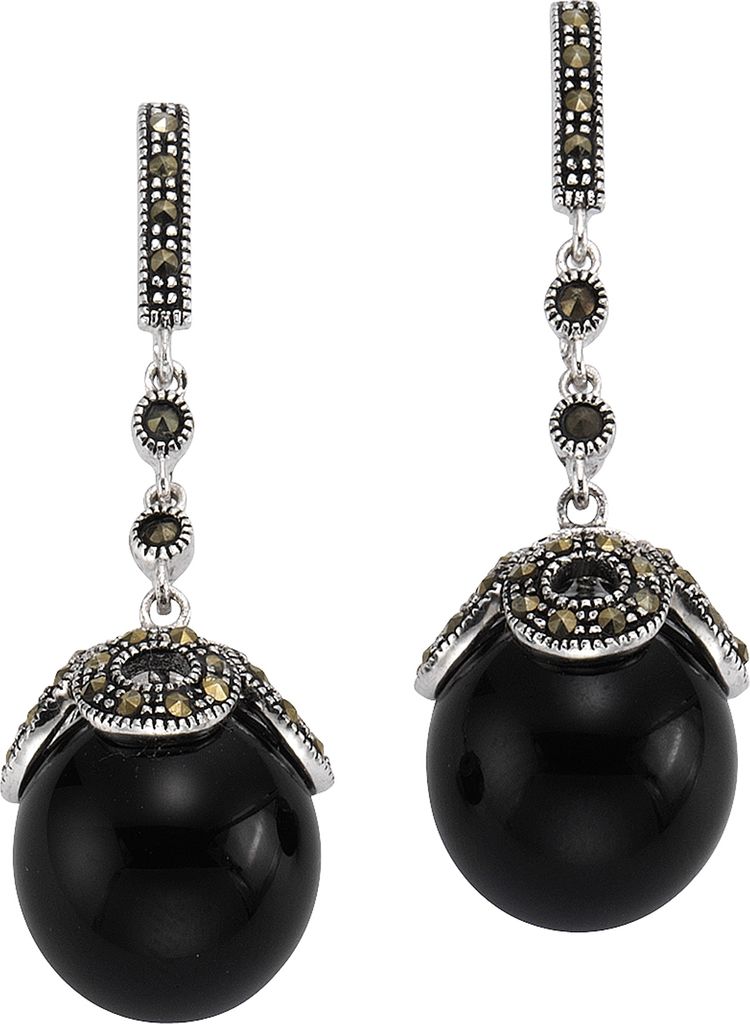 Zeeme Gemstones Ohrringe 925/- Sterling Silber 4,3cm weiß Markasit schwarz 358220374