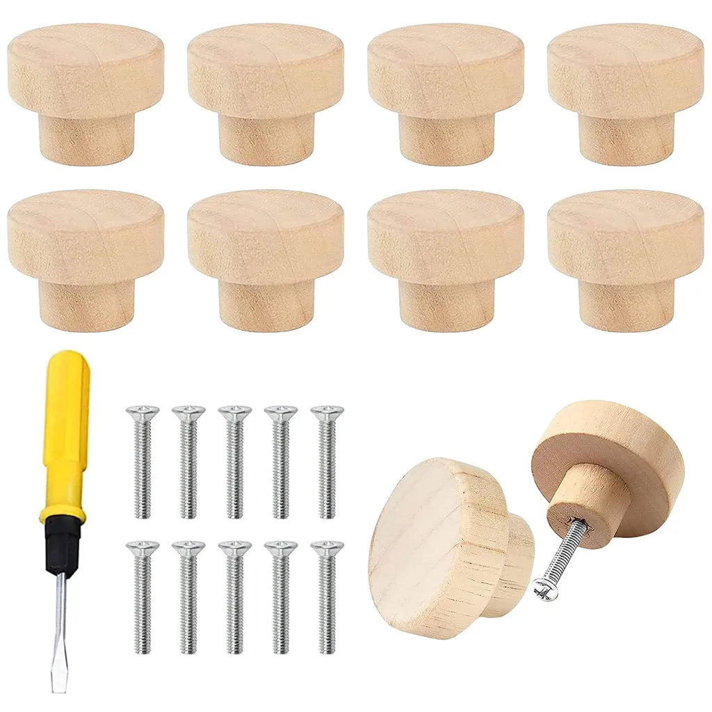 Boutons de Meuble en Bois Faciles à Installer - Lot de 10 avec Outillage