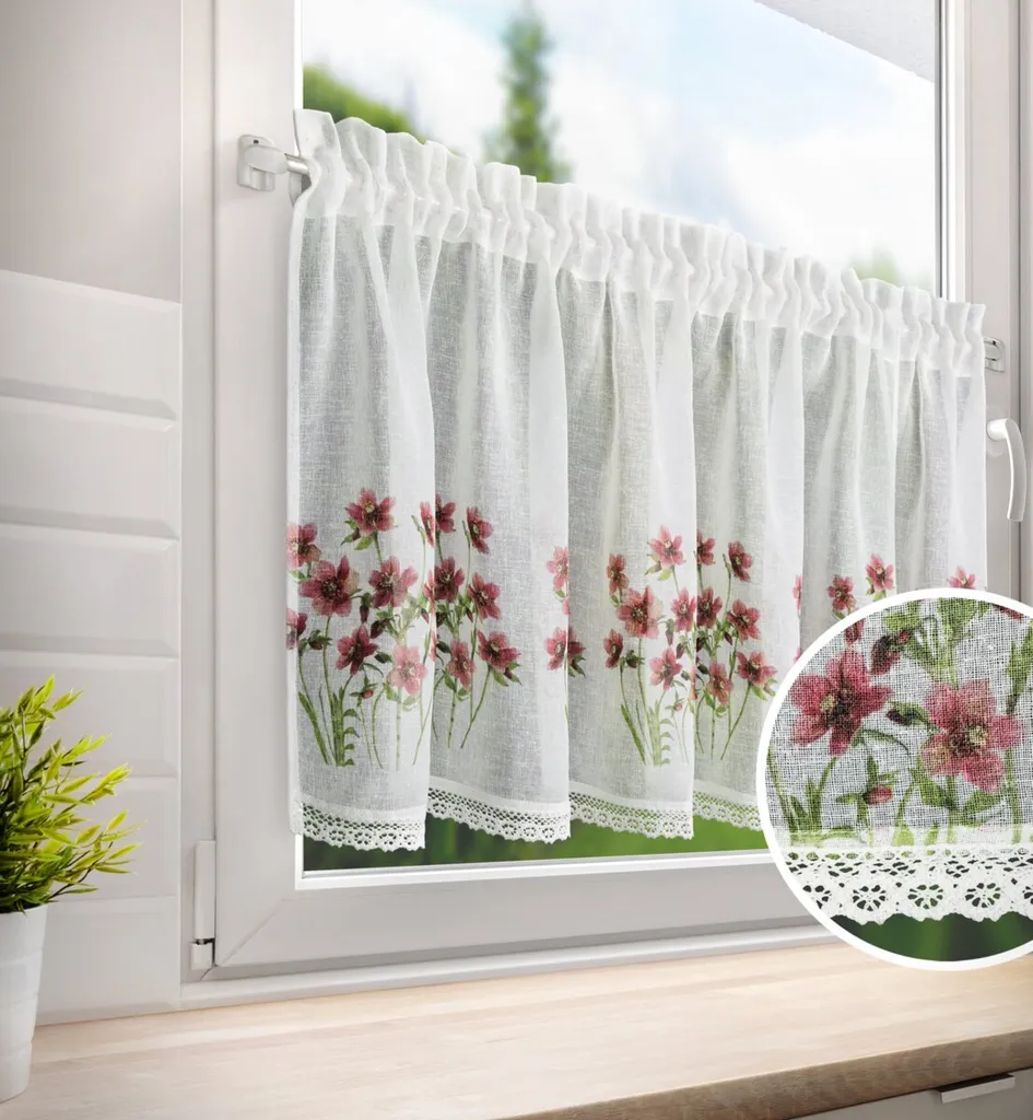 Azzurro 60x150 Isa fiori bianco bordeaux pronto per tunnel Eurofirany E12