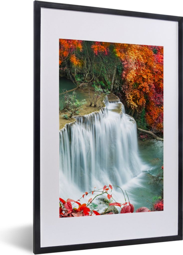 MuchoWow Gerahmtes Poster Bäume - Wasserfall - Herbst - Natur 40x60 cm - Poster mit Schwarzem Bilderrahmen Wandposter Rahmen Foto Bilder - Poste...
