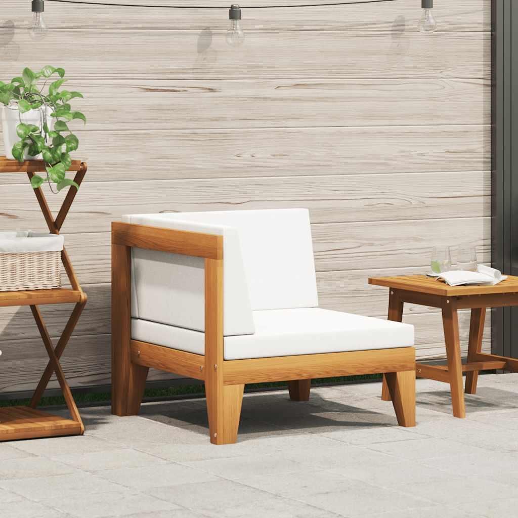 vidaXL Modular-Ecksofa mit Cremeweißen Kissen Akazie Massivholz