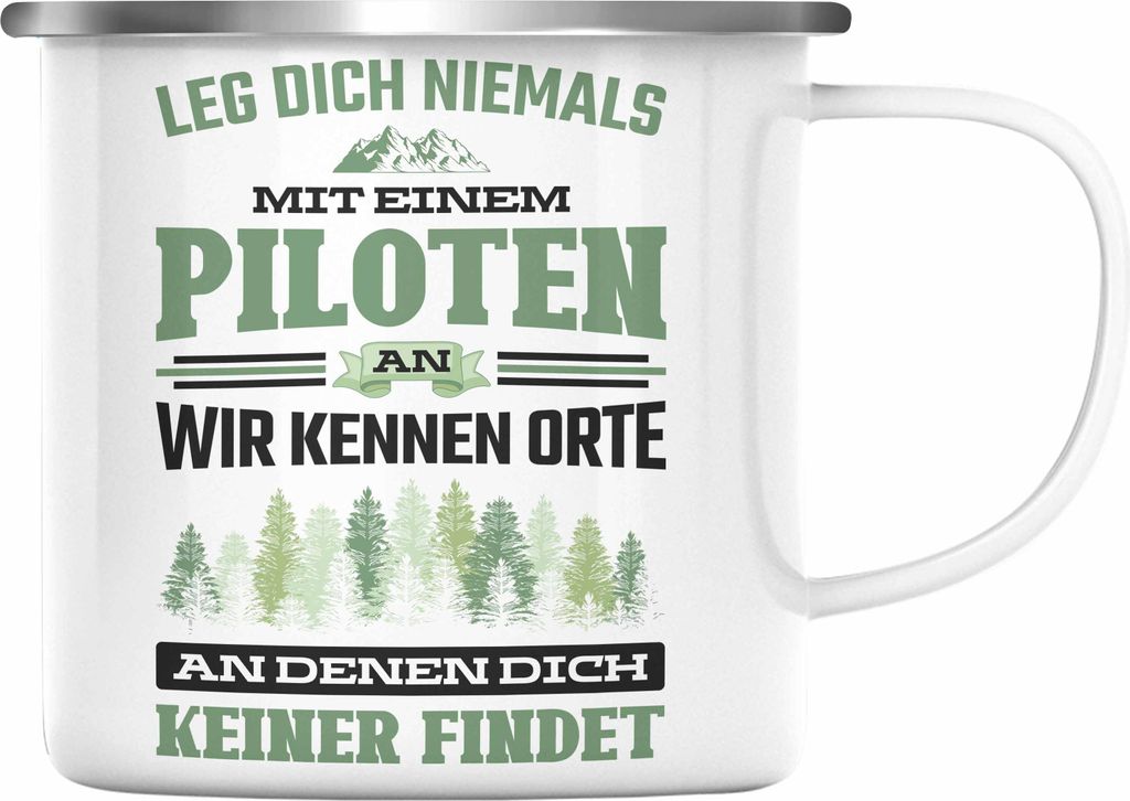 Trendation - Pilot Geschenk Emaille Tasse Flugzeug Fliegen Produktbild 